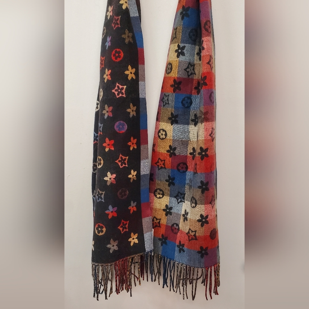 Reversible Multicolor Star Floral Patterned Women's Scarf